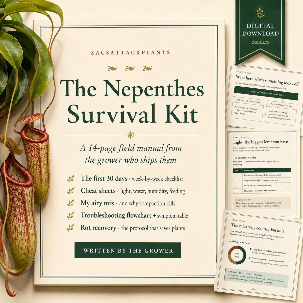 Nepenthes Care Guide PDF, Tropical Pitcher Plant Care Instructions, Monkey Jar Plant Help, Printable Troubleshooting Sheet for Growers