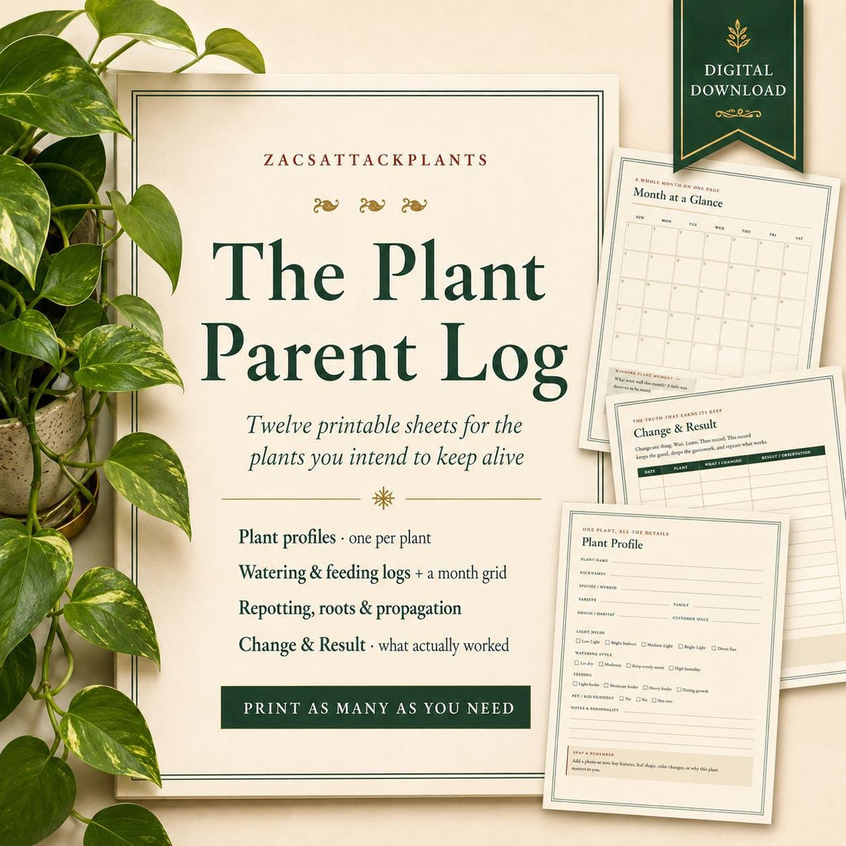 Plant Care Journal Printable, Watering Log, Repotting Tracker, Propagation Journal, Houseplant Garden Planner, Plant Parent Gift PDF